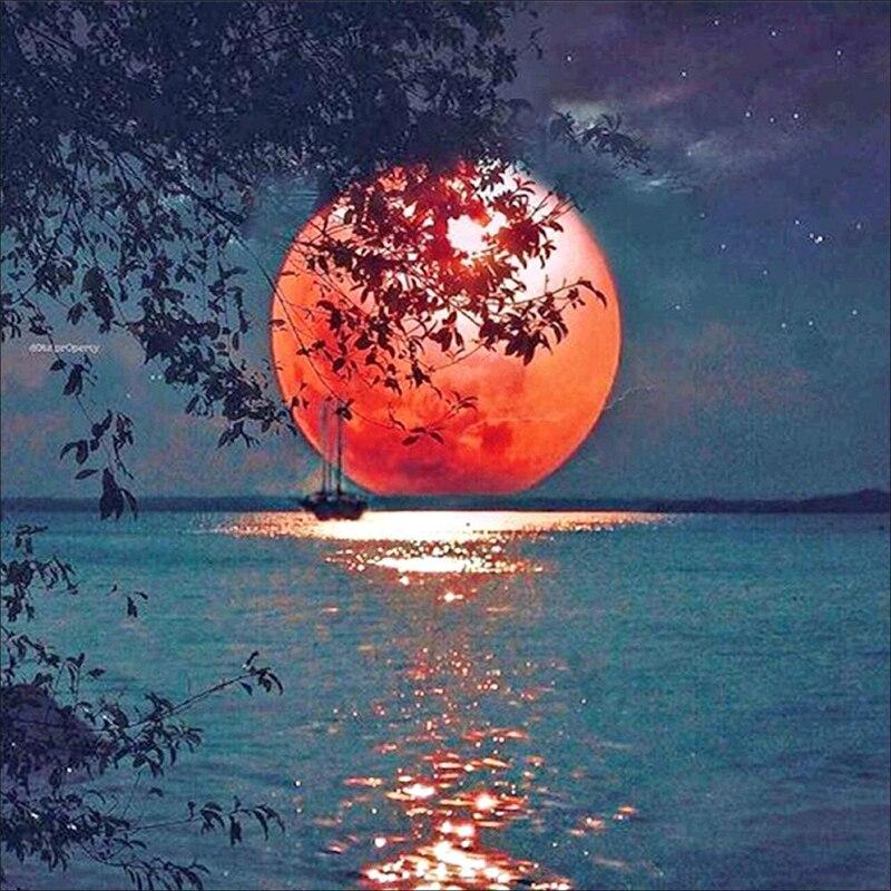 Diamond Painting Moon Night 5D Diy Full Drill Landscape Diamond Embroidery Mosaic Cross Stitch Home Decoration Crafts Kit Gift