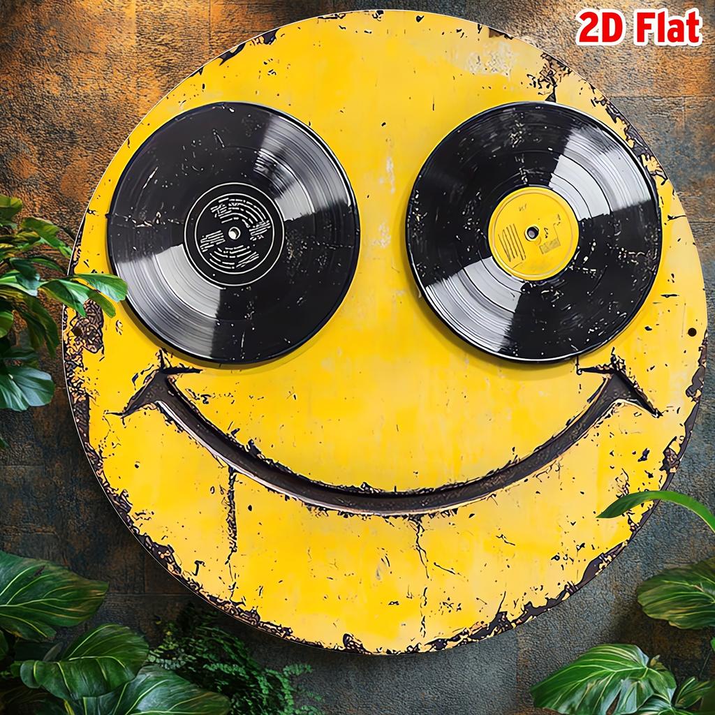 Vintage Smiling Face Round Aluminum Wall Art