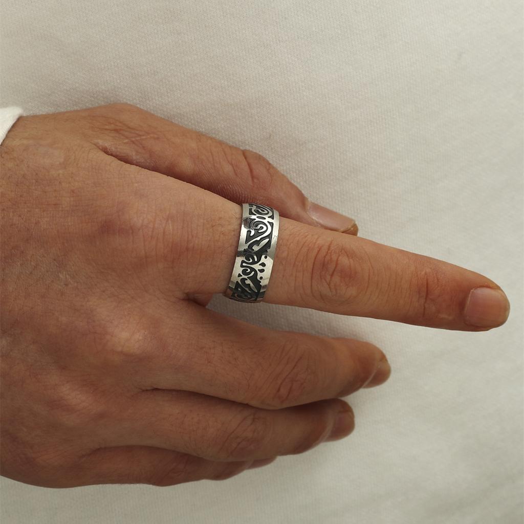 New Vintage 8mm Black Pattern Ring for Men and Women