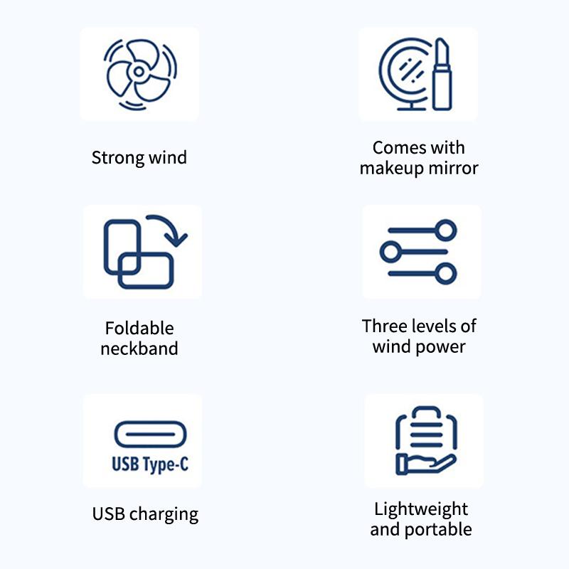 Multi-Functional Mini Handheld Fan With Makeup Mirror Foldable Small Electric Fan Usb Rechargeable Portable Hanging Neck Fan