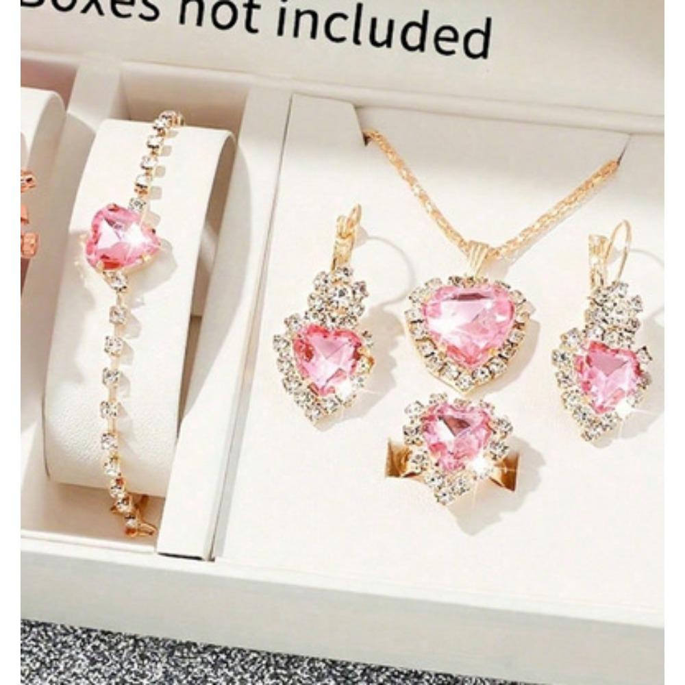European and American Square Diamond Jewelry Set, Colorful Rhinestone Necklace, Earrings, Ring Bracelet Set, Bridal Jewelry.
