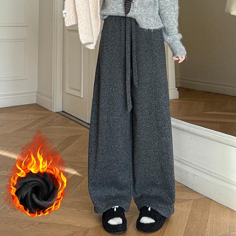 Women's Plus Size High Waist Wide Leg Pants - Fluffy, Thick, and Slimming for Autumn/Winter