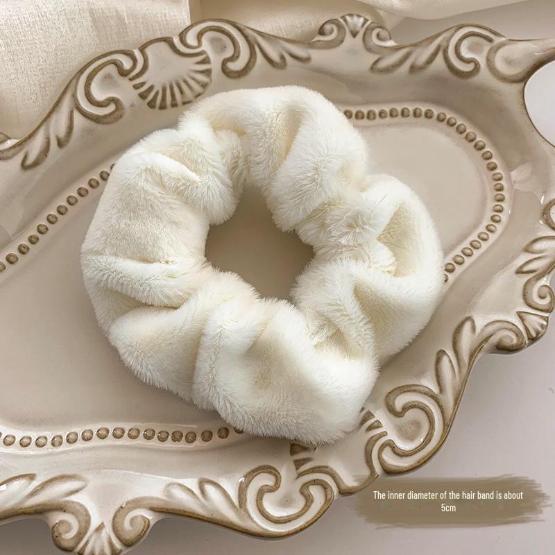 White Plush Hair Ring Elastic Band Headband with Ball - Autumn/Winter Accessories for Women