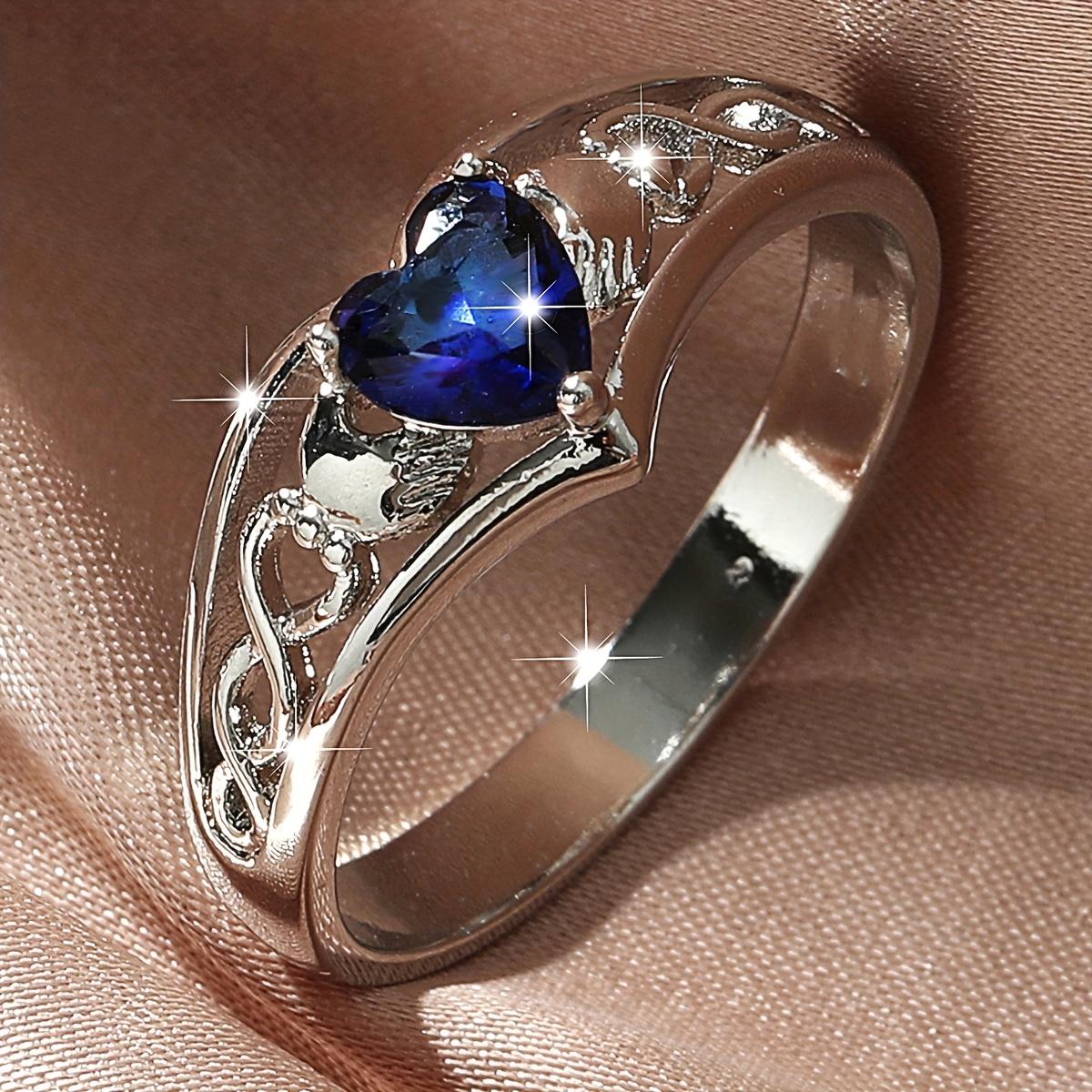 Heart-shaped blue synthetic zircon fashion ring 9