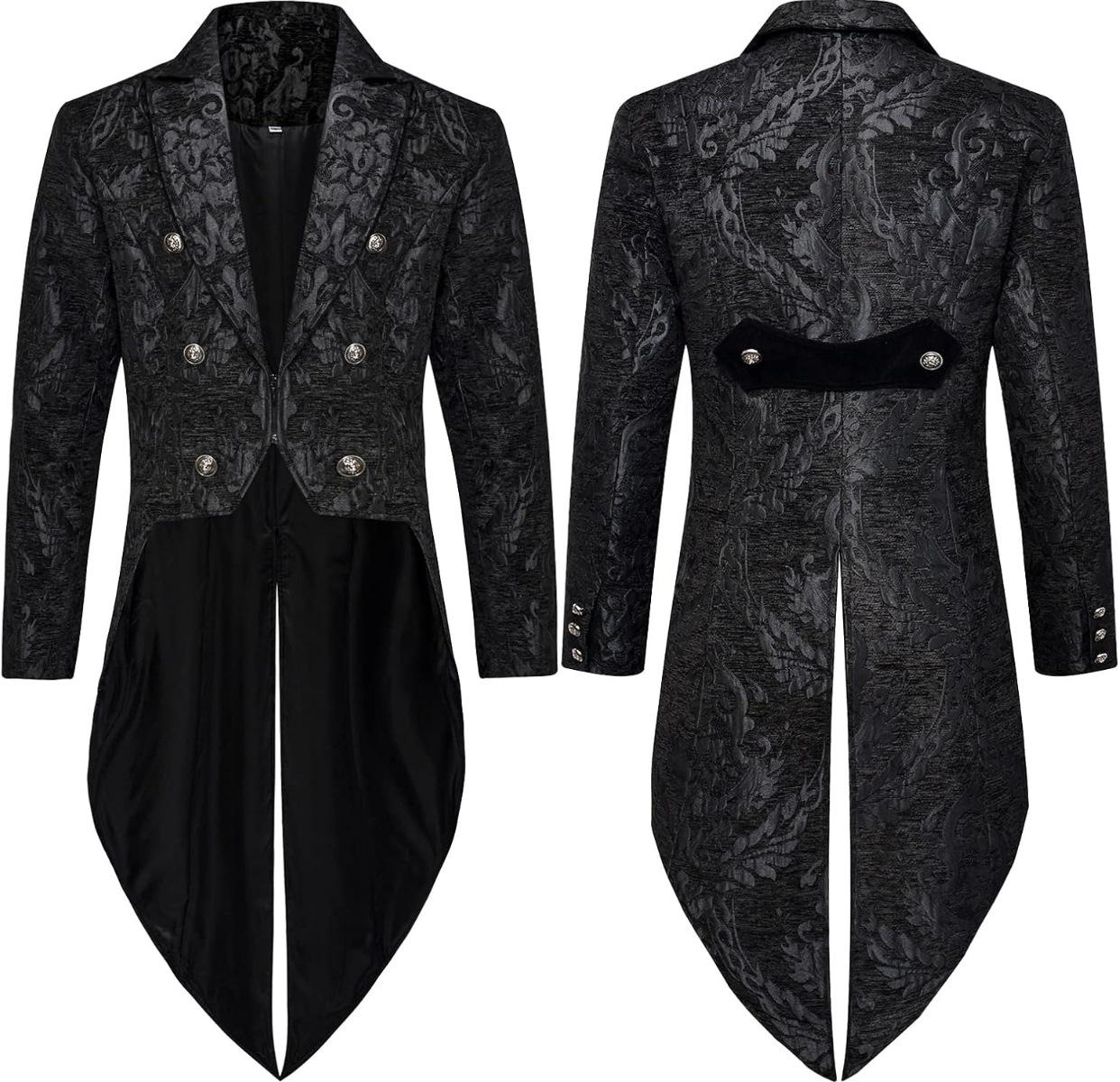 

Взрослый мужской костюм в викторианском стиле, черный смокинг, костюм для косплея на Хэллоуин, фрак, готический стимпанк, Тренч, наряд, пальто S