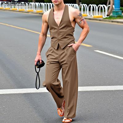 Dvojdielne pánske bezrukávové vesty a súpravy dlhých rovných nohavíc