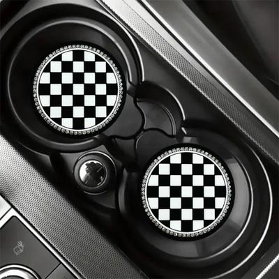 7CM Auto Becherhalter Untersetzer Rund Blume Kariert Wabe Bling Strass Rutschfest Hitzebeständig PVC Wasserflaschen Pad Matte SUV LKW