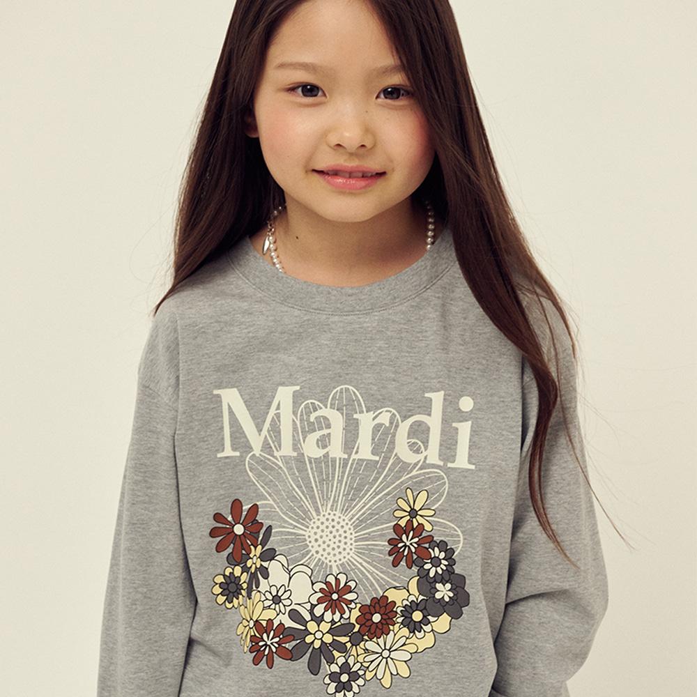 [mardimercredi] Kids  Flowermardi Jardin Long Sleeve T-Shirt (Grey Ivory) S(100)