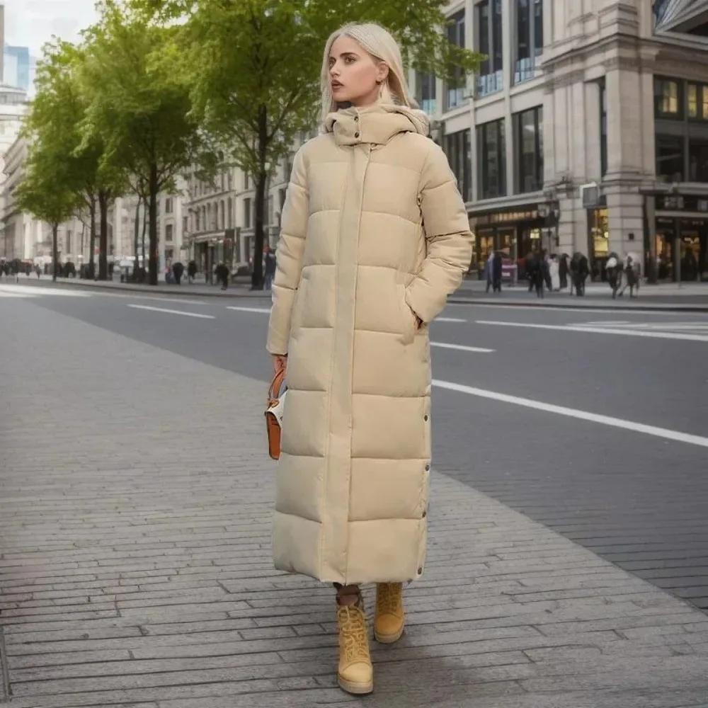 Cotton Coat Long Parka Coat Jacket Women Autumn Winter Thick Warm Coats Woven Block Trend Hooded White Down Parkas