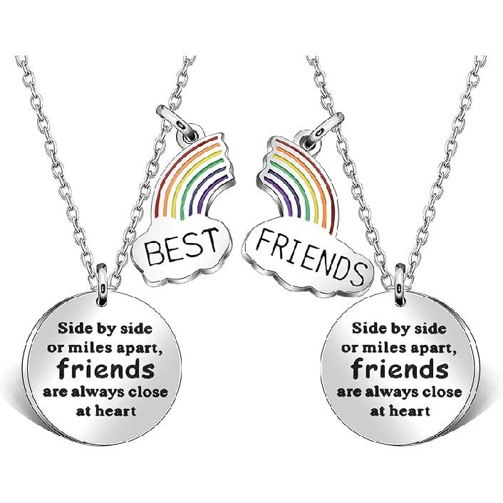 Best Friends Necklace Gift,2pcs Heart Pendant Adjustable Long Necklace Side by side or miles apart best friends are always close at heart Friendship fashion