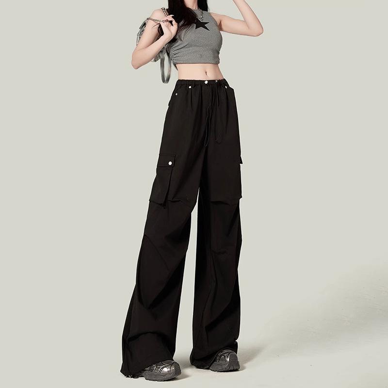 

Женские ретро брюки карго с высокой талией и широкими штанинами, быстросохнущие L чёрный