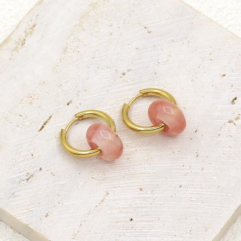Chic Gold-Plated Stainless Steel Hoop Earrings with Natural Stone Pendants - European & American Street Style for Women