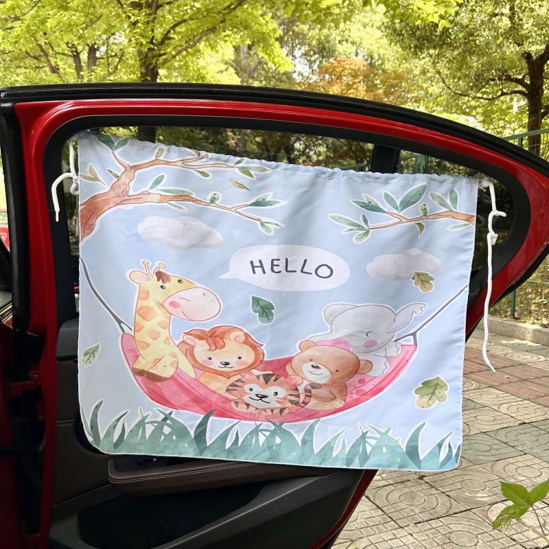 Car Window Sunshade Curtain Universal Side Cartoon Suction Cup Design UV Protection for Outdoor Trips