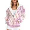 Women's Plus Size Zip Up Hoodie Light Pink Gradient Glitter Diamond Ethnic Geometric All Over Print Boho Soft Loose Jacket