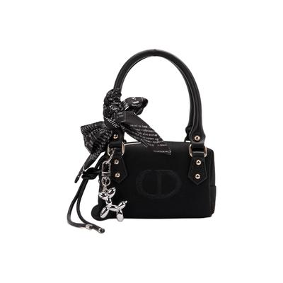 DIY Style Cosmetic Bag Canvas Puppy Postman Panda Club Simple Sweet Cool Daily Versatile Portable Black Handbag