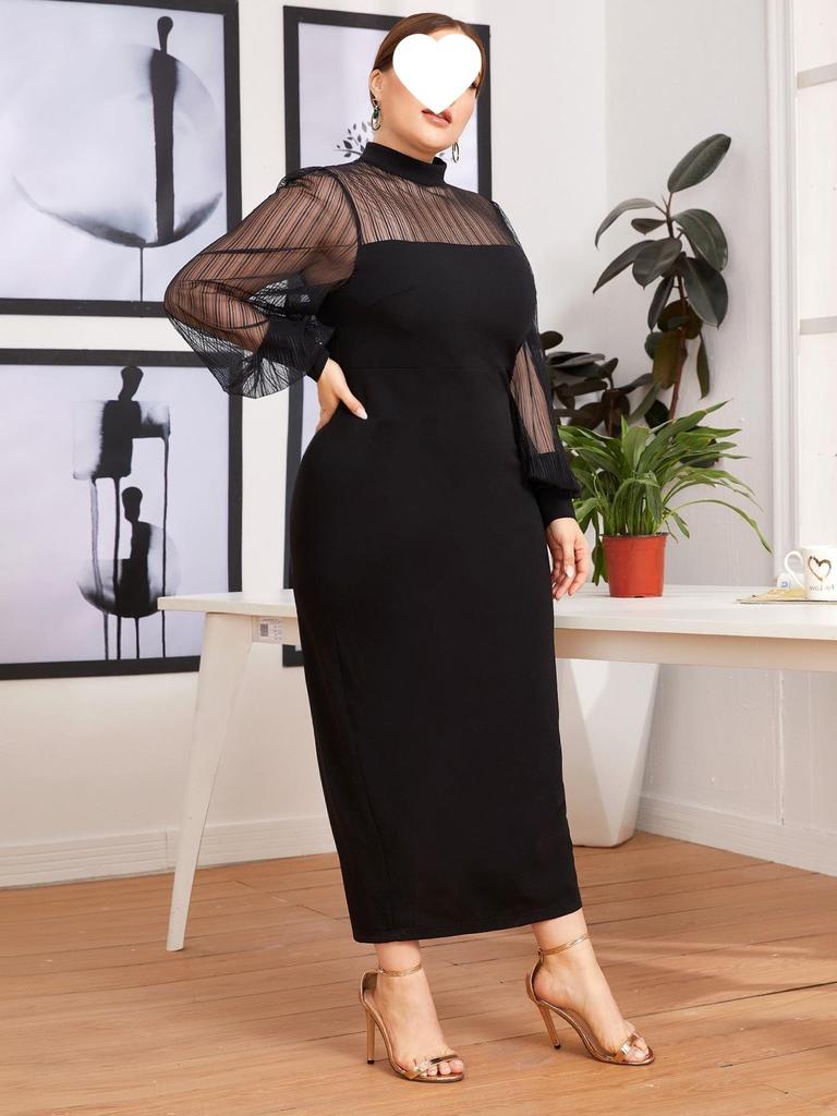 Plus-Size Women's Mesh Panel Skirt
