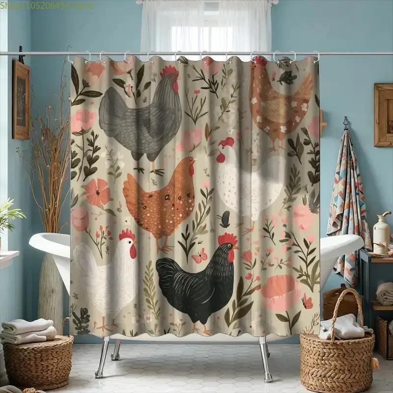 A Bathroom Shower Curtain, Farm Picking Day, Spring Festival Shower Curtain, Includes 12 Hooks, 180*180Cm Bathroom Window Curt