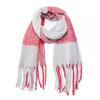 Autumn Winter Imitation Mohair Color Block Plaid Thick Fringe Scarf Shawl