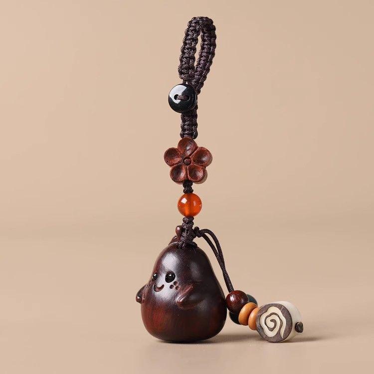 Sandalwood Cartoon Pear Inseparable Couple Mobile Phone Chain, Solid Wood Carving Crafts, Cute Pear Bag Decoration Pendant