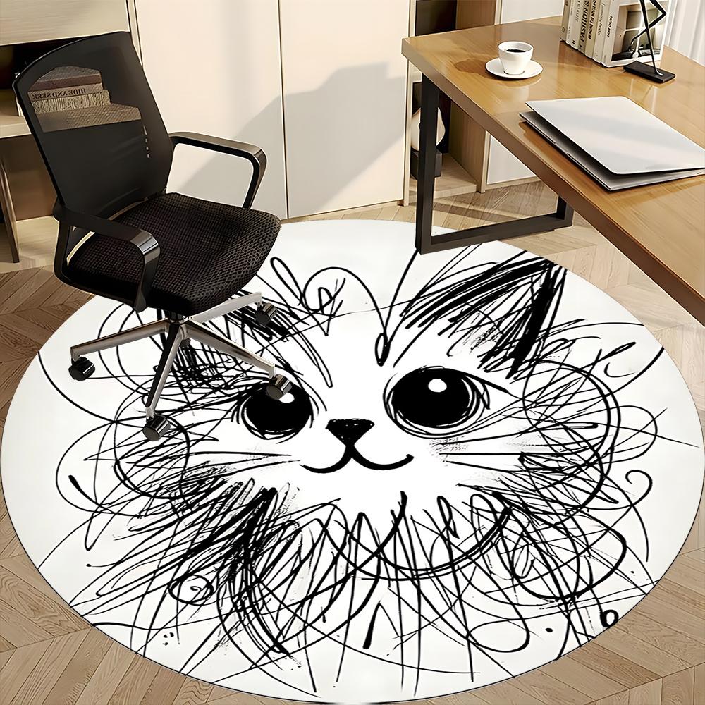 1pc Cat Whiskers Office Round Area Rug, Indoor Mat Suitable ForOffice, Under Office Chairs Bedroom Living Room Home Decor, Room Deco u46