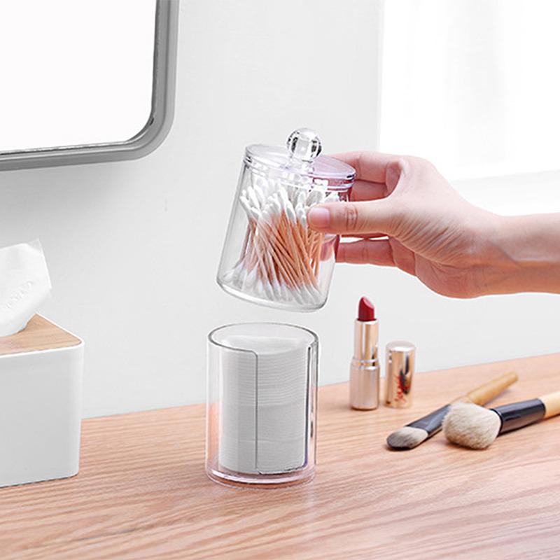 Cosmetics Storage Box Makeup Organizer Bathroom Jar Cotton Swab Cotton Pad Jewelry Round Plastic Box Storage Container#ww