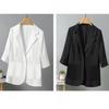 Women Summer Suit Coat Lapel 3/4 Sleeve Slim Fit Casual Jacket Single Button Flap Pockets Solid Color Sunscreen Coat