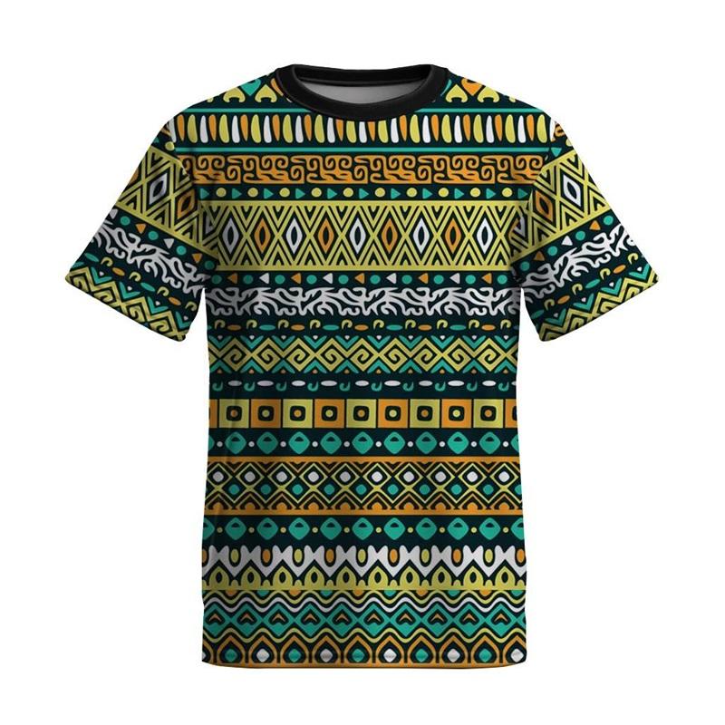 Full Print Ethnic Totem Tshirt For Men Short Sleeve Summer O-neck Casual Tshirts Clothes Fashion Daily New In Tees Top