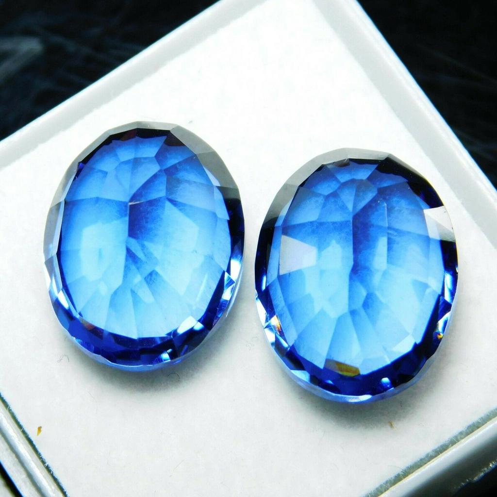 16.00 Carat Natural Sapphire Blue Oval Cut Pair CERTIFIED Loose Gemstone multiQ 00C