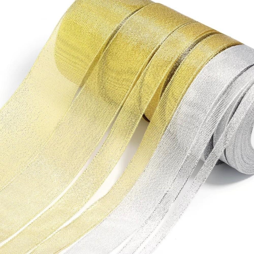 DIY 5 Rolls Satin Ribbon Glitter Gold Silver Organza Ribbon Gift Packaging Ribbon Wedding Decoration
