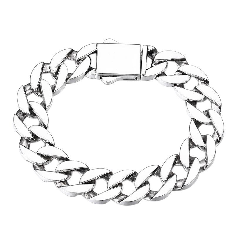 BOCAI S925 Sterling Silver Bracelets for Men Glossy 12mm Cuban Link Chain Flat Wide Bangle Fashion Jewelry