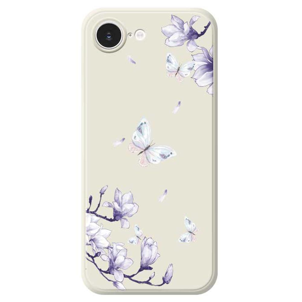 

For iPhone 16e Case Butterfly Magnolia Pattern Printing Straight Edge TPU Phone Back Cover Beige