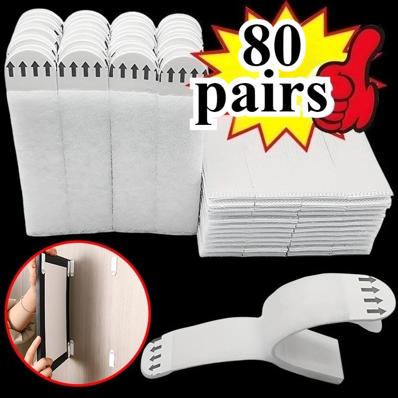 

80 Pairs Adhesive Strips No Drill Damage-Free Hanging Double Sided Tape for Smooth Surface Removable Strong Hold Photos Wall Art
