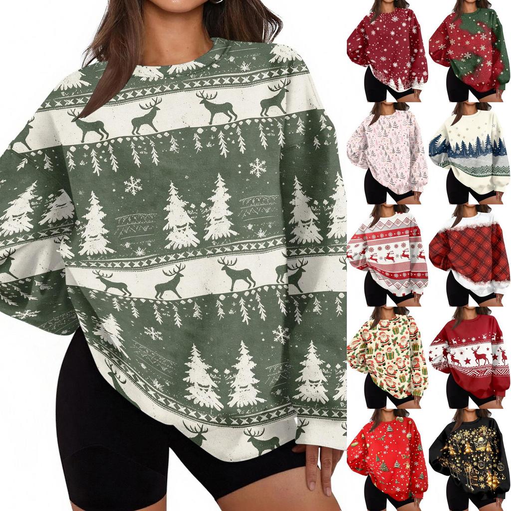 Women's Trendy Christmas Graphic Crewneck Sweatshirt Lightweight Casual Pullover Top for Holiday
