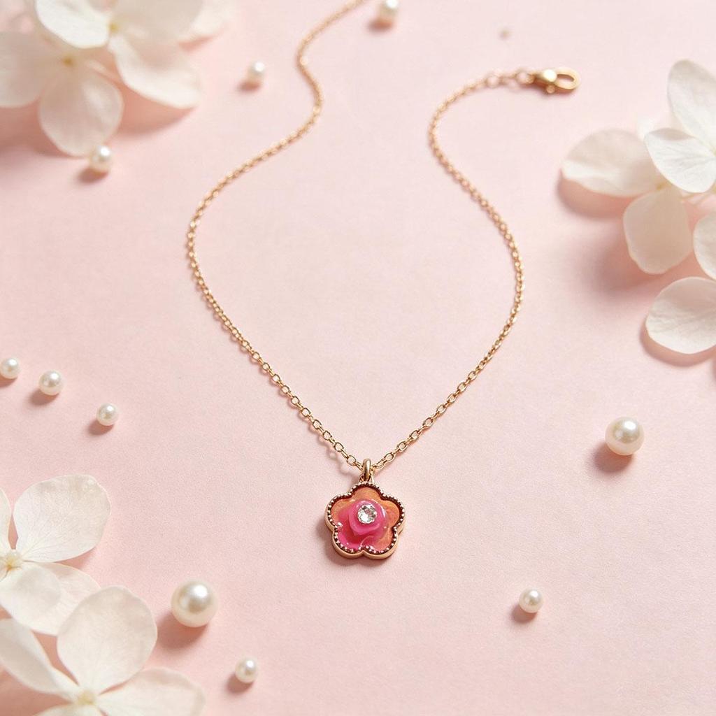 Small Peach Blossom Necklace, Niche Sweet Daily Collarbone Chain, Pink Flower Gentle Versatile Necklace for Women