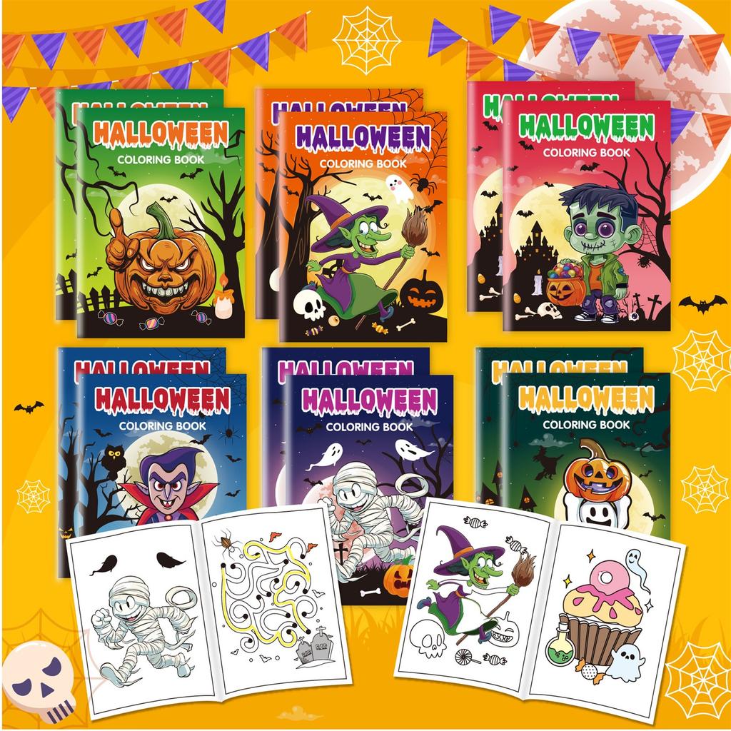 Halloween Coloring Book Set Of 6 Children's Cartoon Party Funny Pumpkin Coloring Book