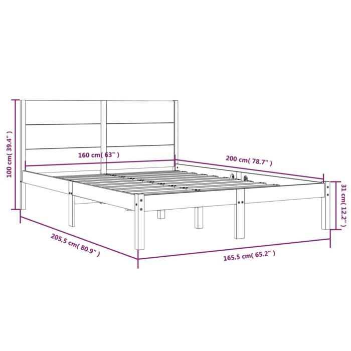 VidaXL Cadre de lit Bois de pin massif 160x200 cm 3104163