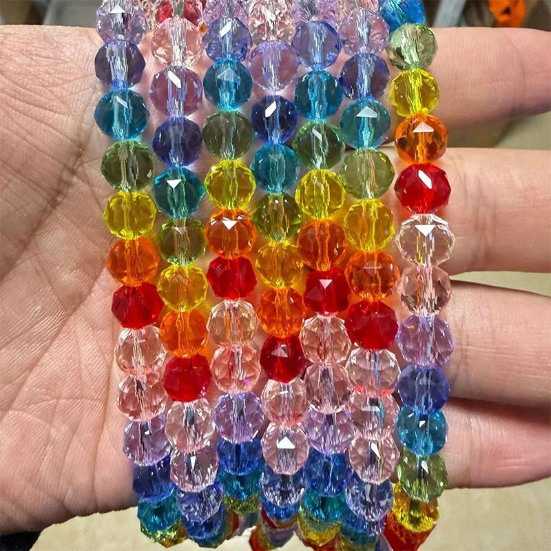 100Pcs Fashion Round Crystal Glass Loose Beads Colorful Crystal Beads for Jewelry Making DIY Handmade Glass Beading Accessories