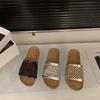 Thick-soled niche hollow one-word cool slippers women's shoes wear 2025 summer mesh temperament silver rhinestone sandals