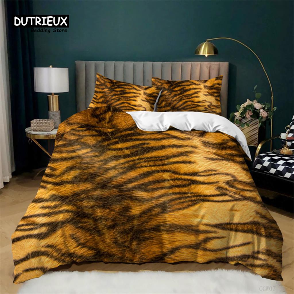 Luxury Leopard Print Bedding Set King Queen Size Microfiber Geometric Stripe 3D Print Duvet Cover With Pillowcases Bedroom Decor