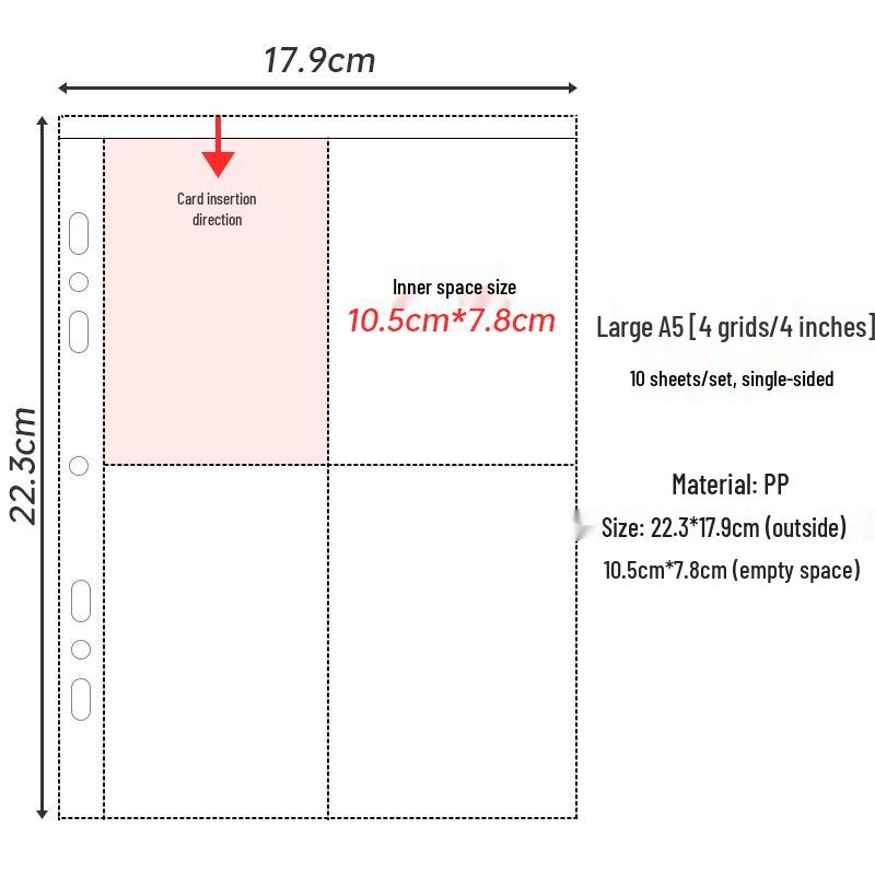 Transparent A4 and A5 Card Album Refills: 4-Pocket, 9-Pocket, 4-Inch Photo Pages
