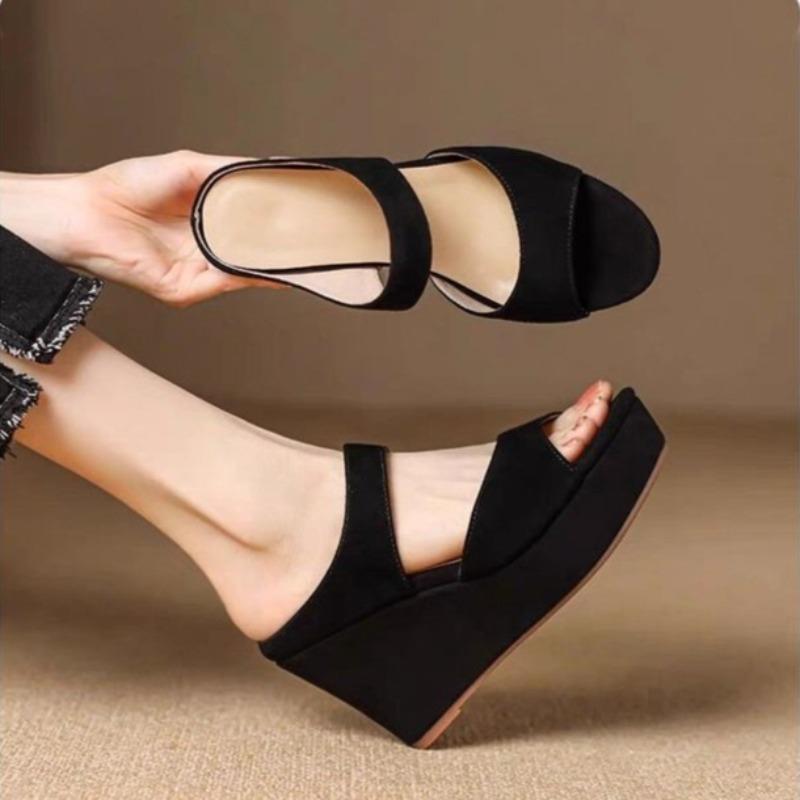 Fashion Wedge Sandals Women's New Round Toe Open Toe Suede Platform Platform Anti-Slip Wear-Resistant Cutout Fish Mouth High Heels