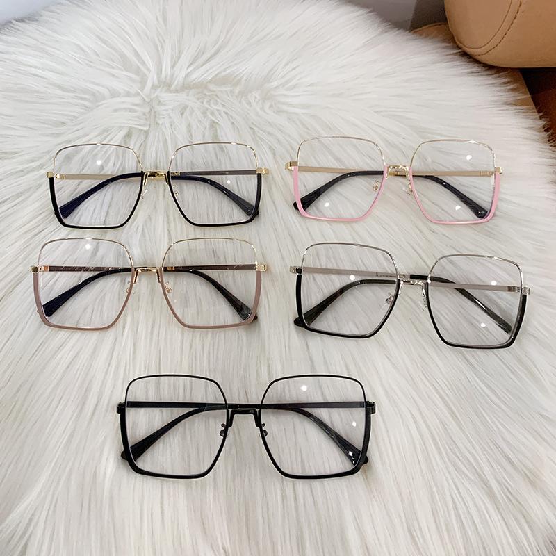 Trendy Metal Large Frame Glasses for Women Fashion Blue Light Blocking Glasses No Degree Reading Computer Eyewear