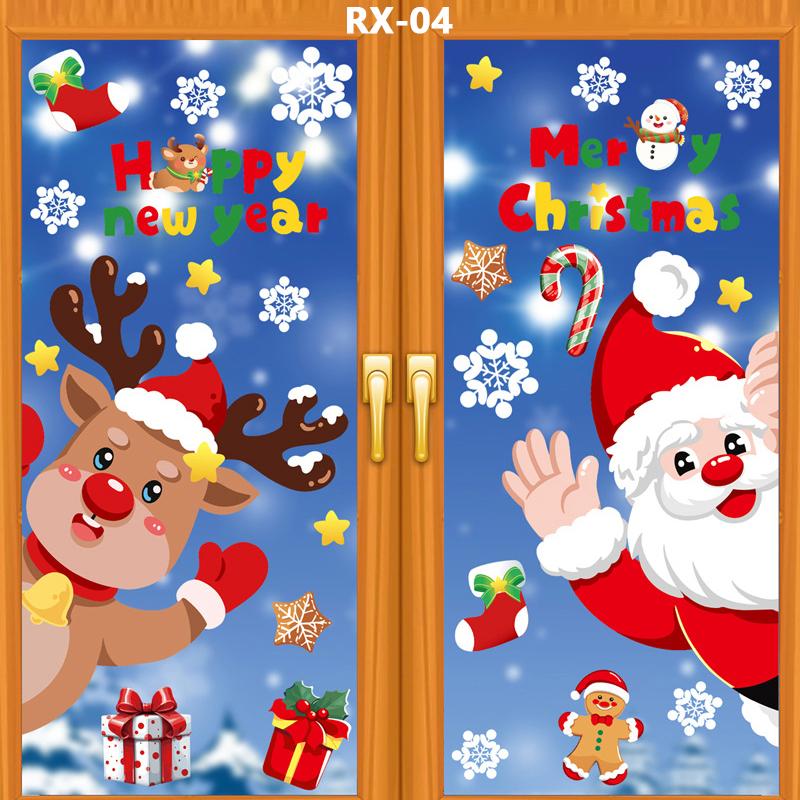 2025 Christmas Decorative Glass Window Stickers Santa Claus Snowman Elk Scene Layout Electrostatic Wall Sticker Xmas Ornaments