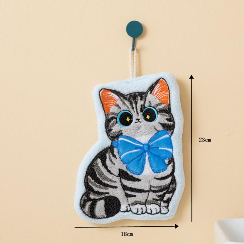 Cartoon Korallenvlies Handtuch für Küche Kawaii Katze Handabwischlappen Reinigungstuch Badezimmer Hängehandtuch Saugfähiger Putzlappen