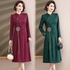 Embroidered Floral Mid-Length Dress - Trendy Spring/Autumn Wear for Middle-Aged and Elderly Women, Chinese Style.
