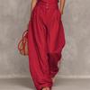 2026 Retro Solid V-neck Short-sleeve Top & Wide-leg Pants Set for Spring/Autumn
