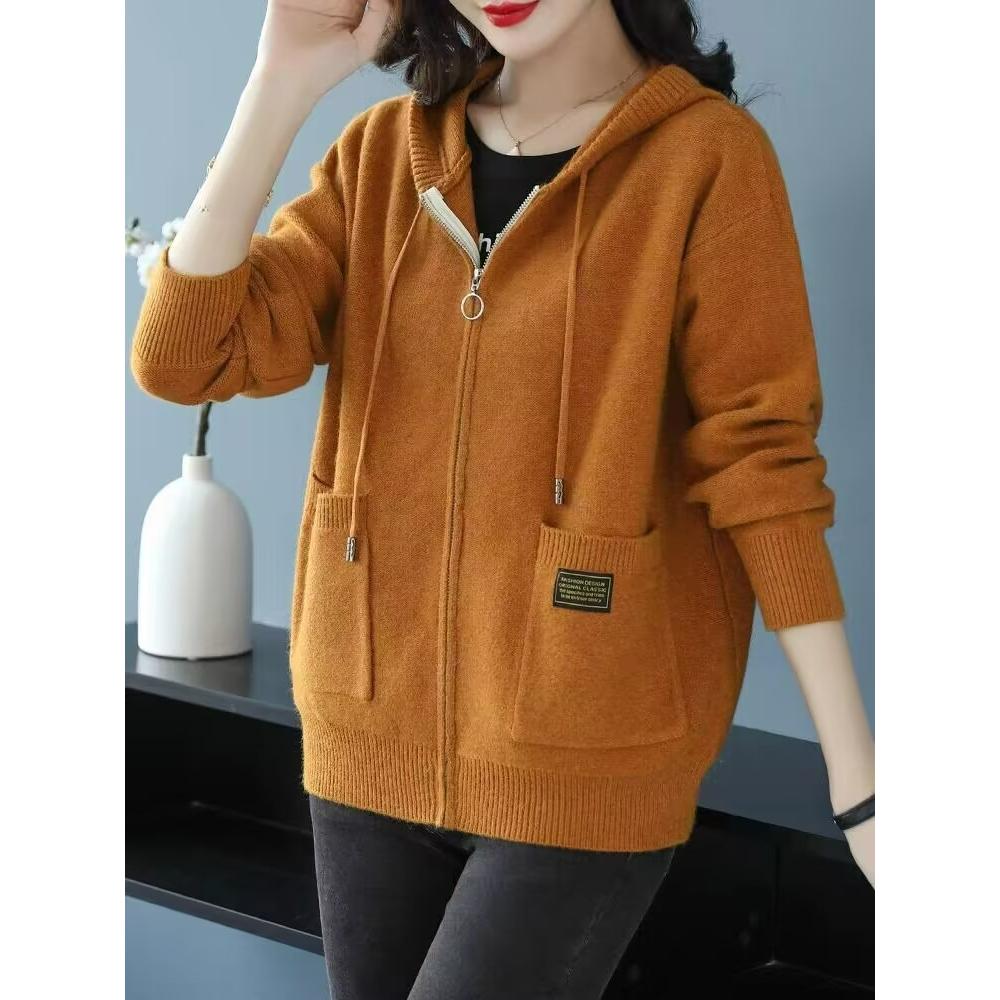Mother Hooded Sweater Plus Size Jacket Women's Fashion Outer Hooded Wool Knit Cardigan Autumn Clothes