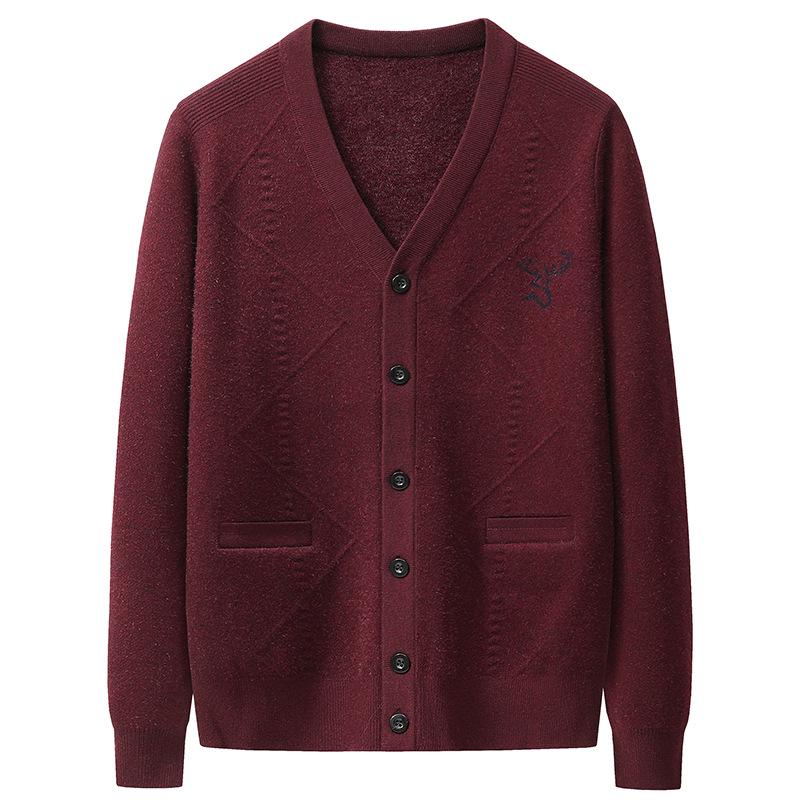 

Бренд 2025 Мужской Толстый Теплый Вязаный Однобортный Кардиган - Осень/Зима L (120-140 Jin) вино красного