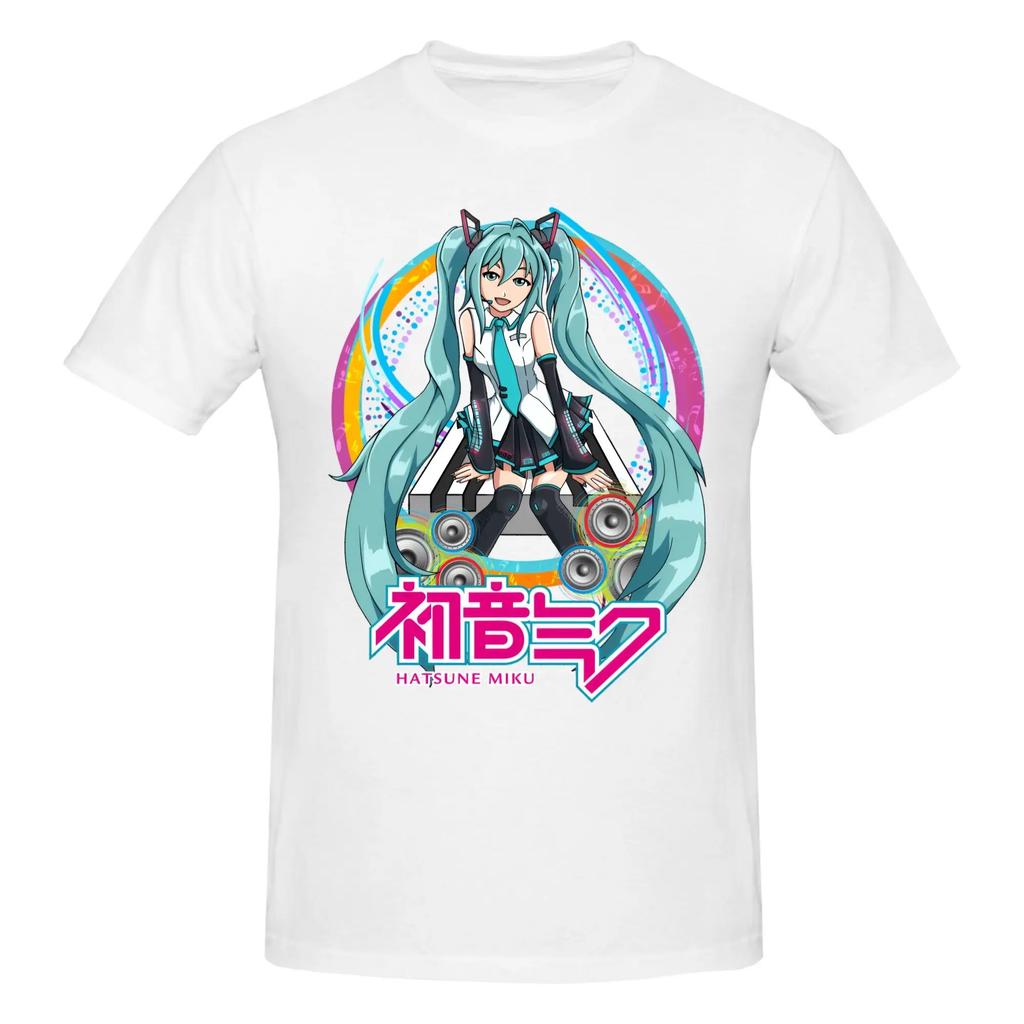 Hatsune Miku Cute Peace Sign White Anime T-Shirt Graphic Oversized Streetwear Pop Rock Concert Fan Merch T-Shirt