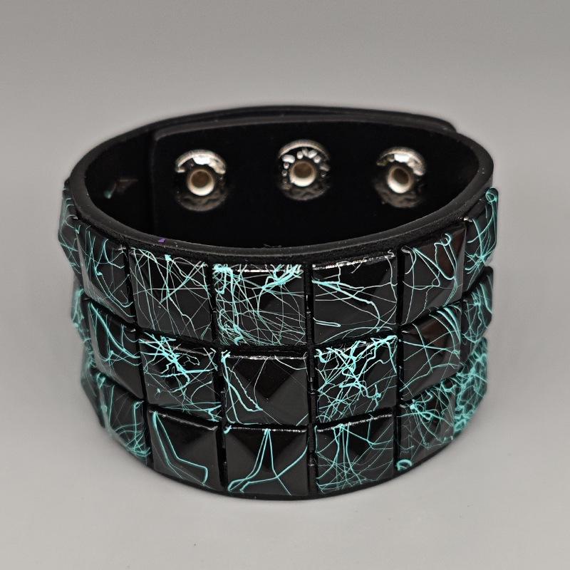 

Европейско-американский панк-браслет из многоцветной кожи с заклепками – Мужской широкий браслет из ПУ